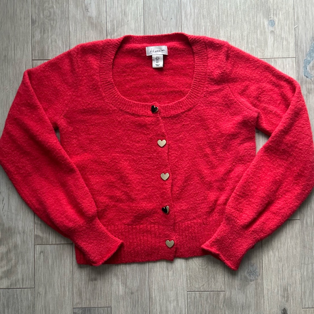 if it were me by‎ Anthropologie Red Heart Button Cardigan Small